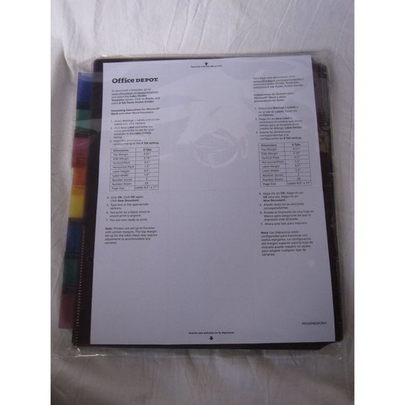 NEW Office Depot Double Pocket Insertable 8 tab Poly Multi Colored Dividers - Picture 2 of 2